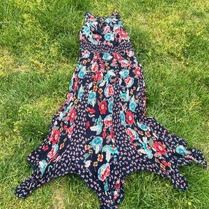 BILA boho sleeveless asymmetrical long maxi dress sundress, black/ red floral